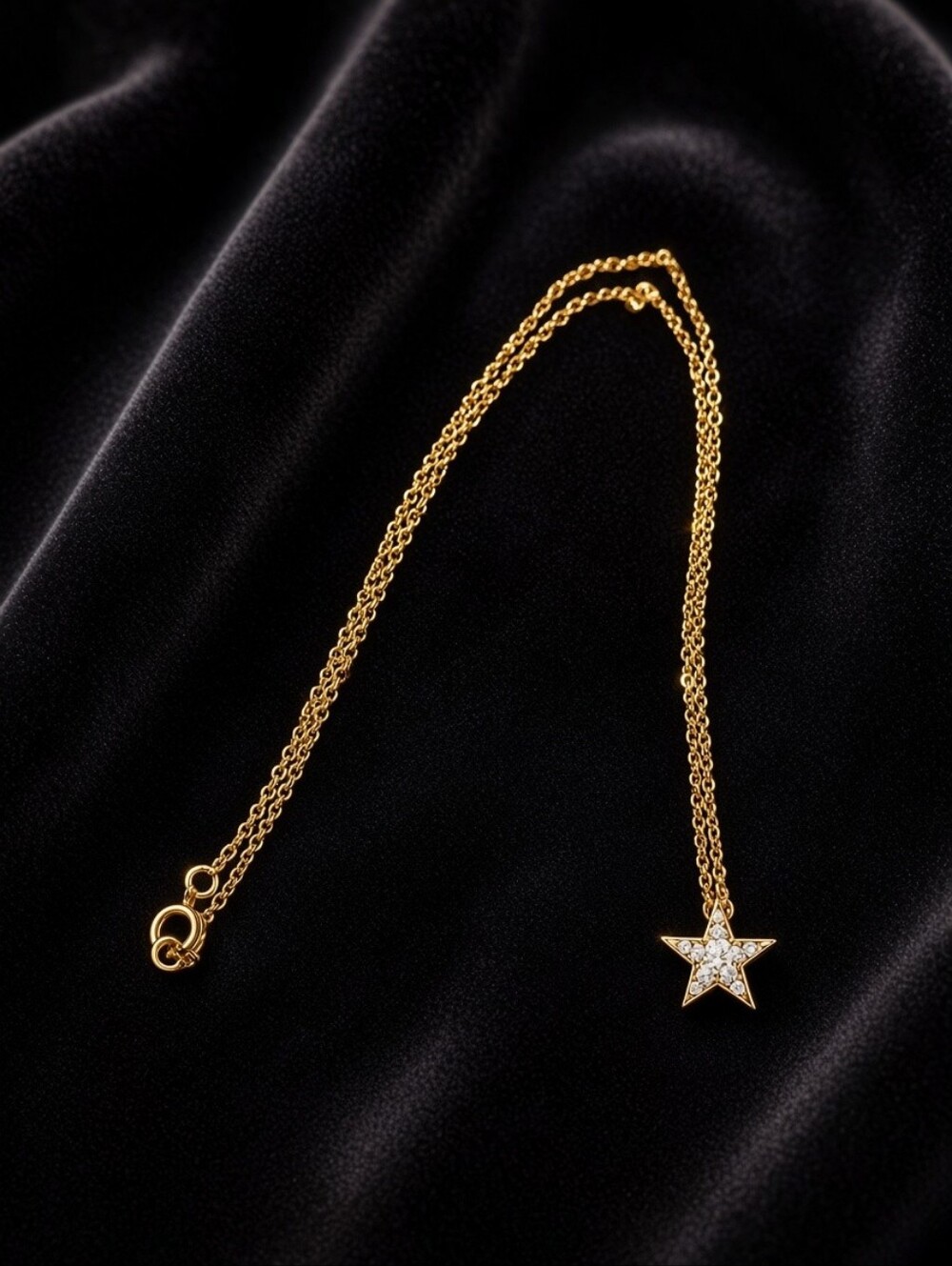 Vintage Tiny Gold Tone Crystal Star Pendant Necklace Celestial Y2K Dainty CC